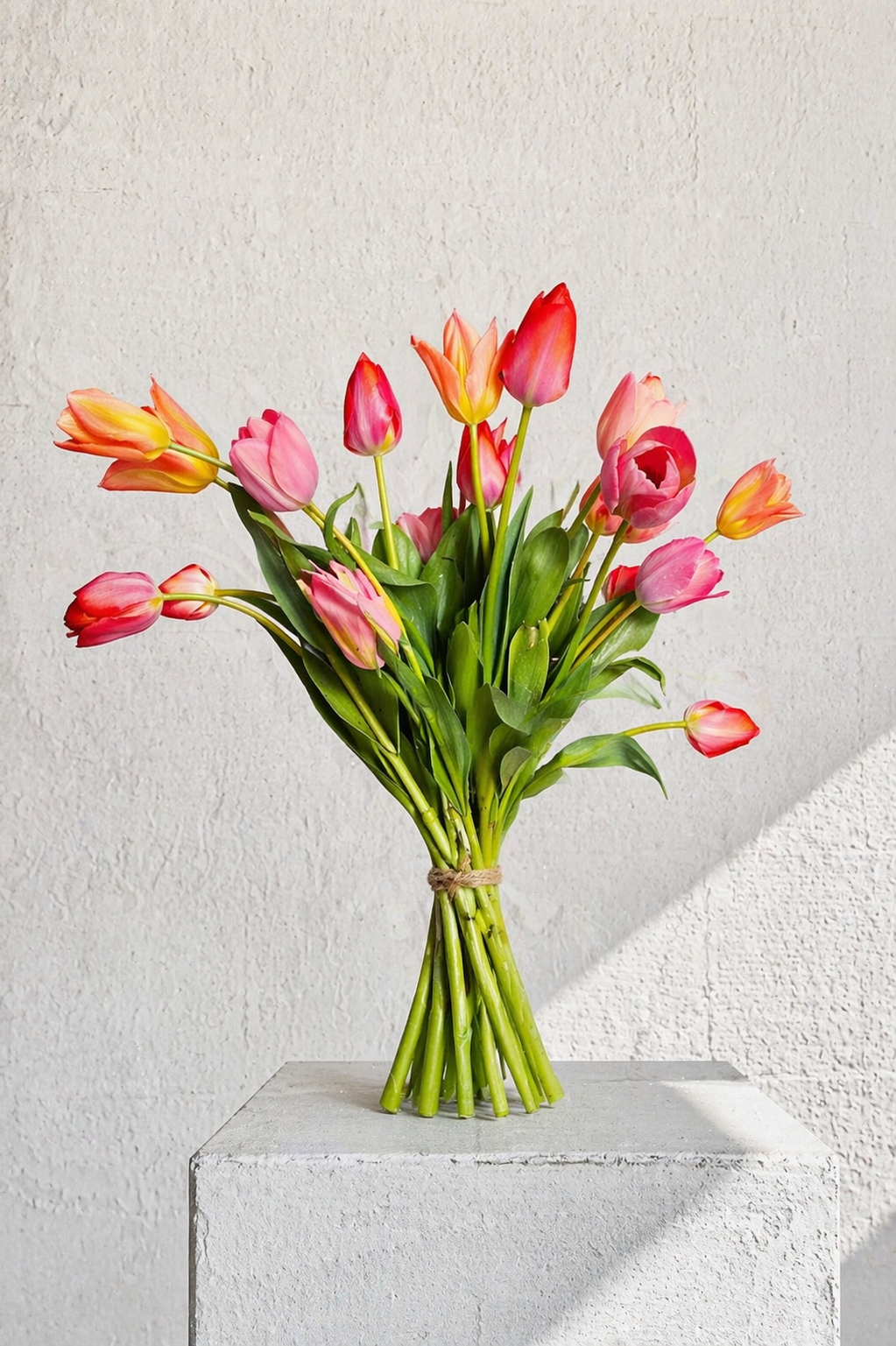 Luxe bos biologische tulpen in een modern licht interieur, een premium en duurzame voorjaarsstijl van Raw & Pure.
